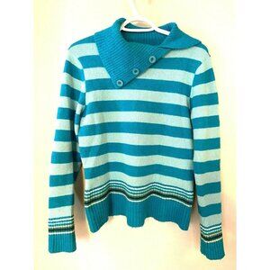 Love Knitwear Women's Striped Teal Sweater Size L